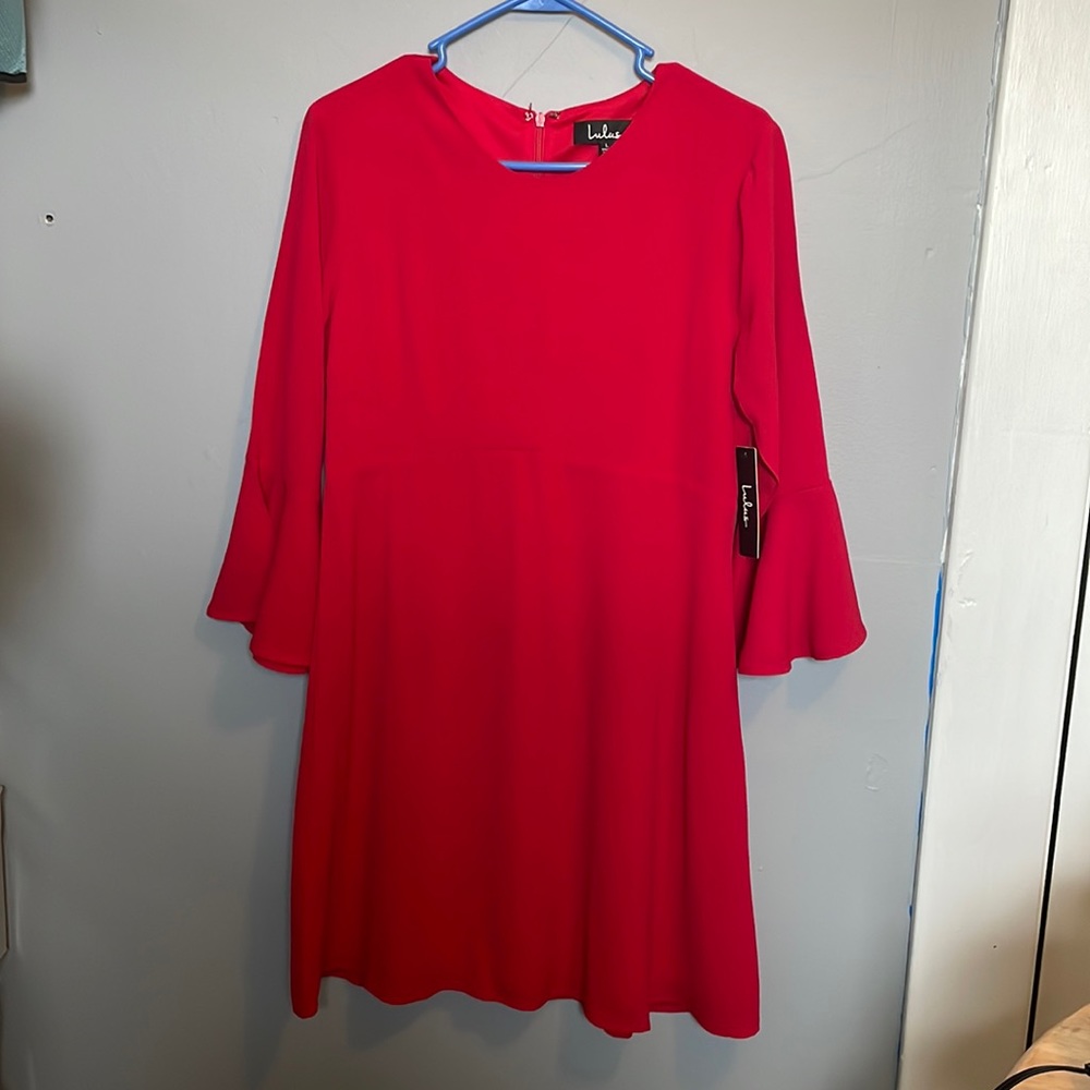 NWT Lulus L polyester flounce sleeve Center Of Attention Midi Dress cocktail